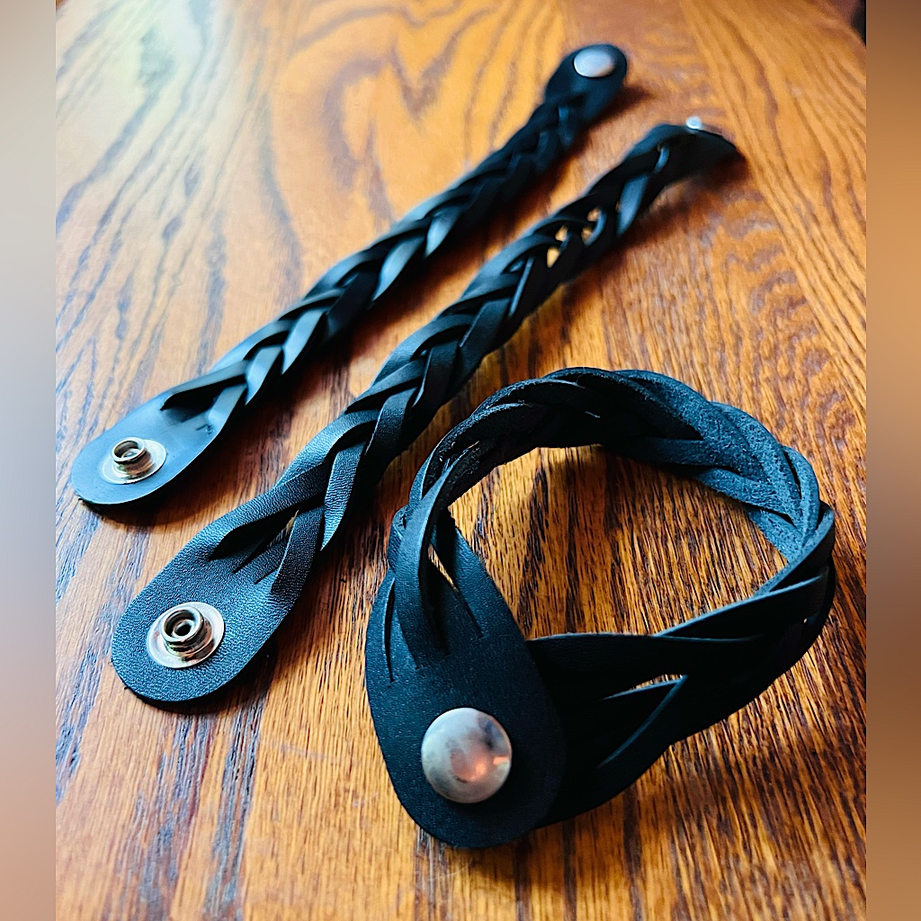 Black Braided Leather Bracelets  Handmade  Real Leather  Black